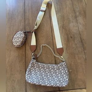 DKNY Brown and Cream Crossbody Bag With Coin Pouch